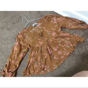 Urban Outfitters Orange Floral Long Sleeve Top